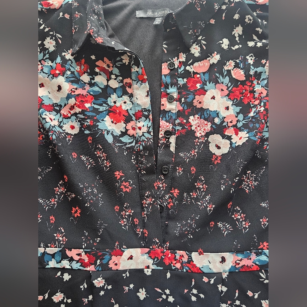 Julia Jordan Floral Button Front Fit And Flare Long Sleeve Sharkbite Hem Midi 6 - Picture 5 of 14